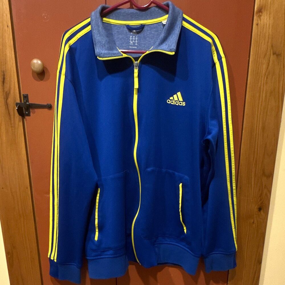 adidas Men's Full Zip Track Jacket w/ Pockets Blue/Yellow Striped XL